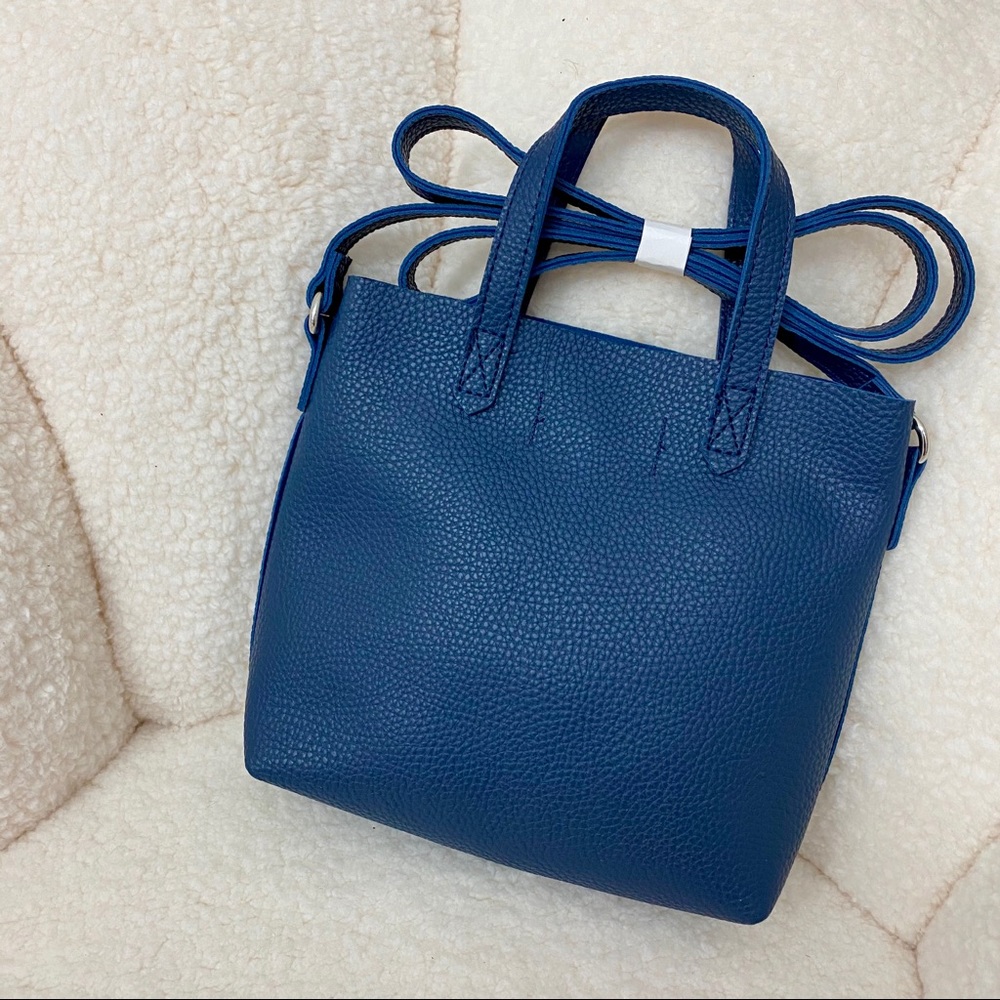 Navy Faux Leather Mini Tote Crossbody Bag NWT